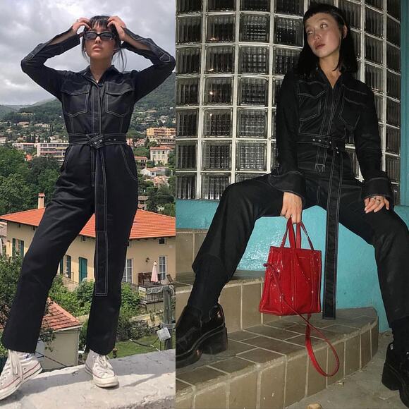 ORSEUND IRIS Workwear Belted Cotton Jumpsuit in Black Size M - Picture 2 of 16